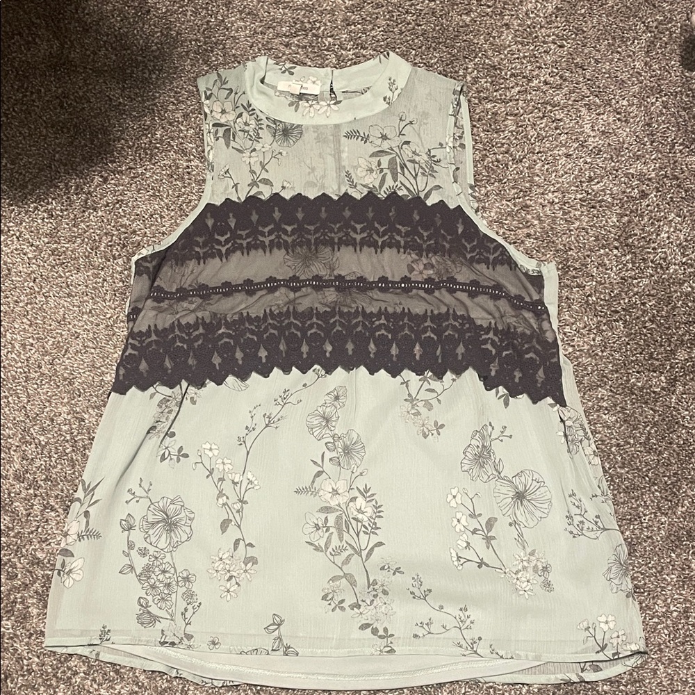 Floral Sleeveless Top with Lace Detail